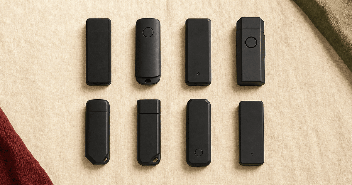 八款主流硬件钱包横向陈列 · Ledger Stax、Trezor Safe 5、OneKey Pro、Keystone 3 Pro、Coldcard Mk4 等